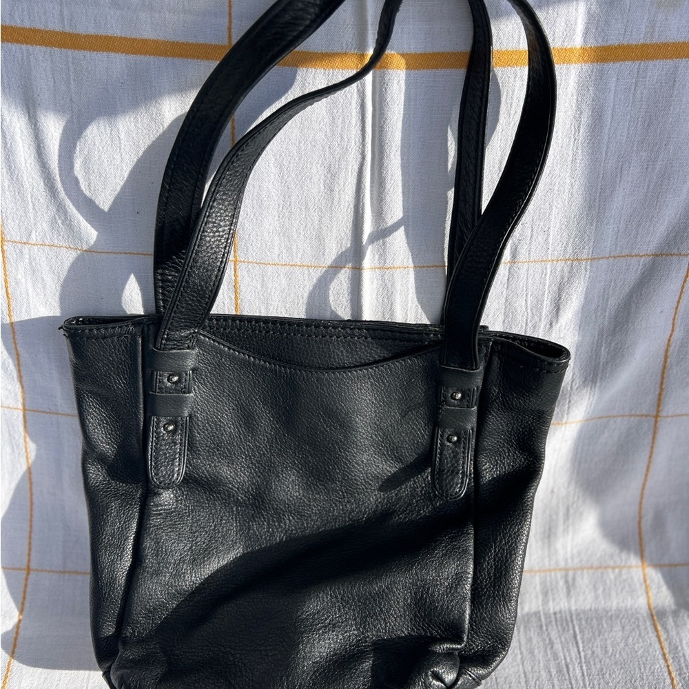 LaSac Pebbled Black Leather Tote Bag - Picture 2 of 6
